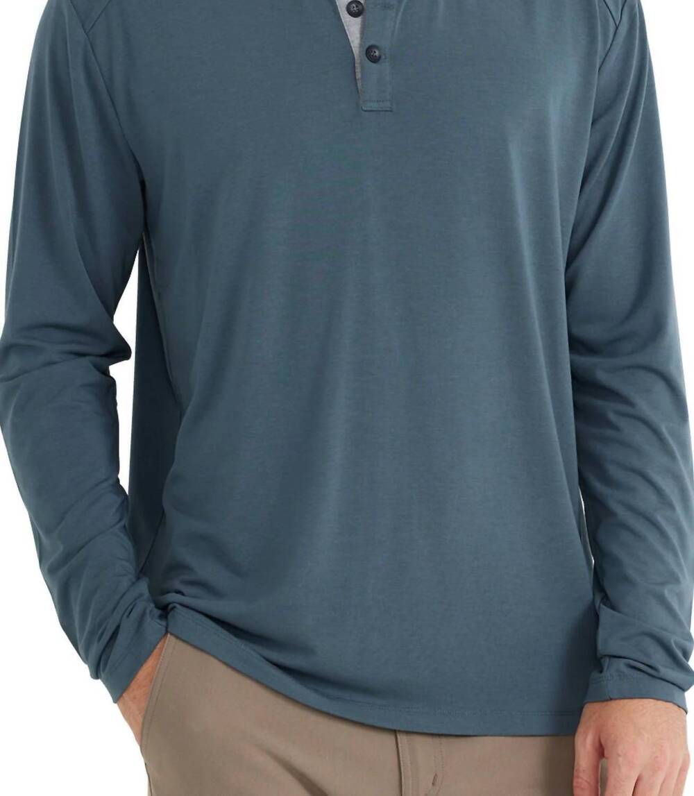 NEW FREE FLY bamboo flex henley top in midnight